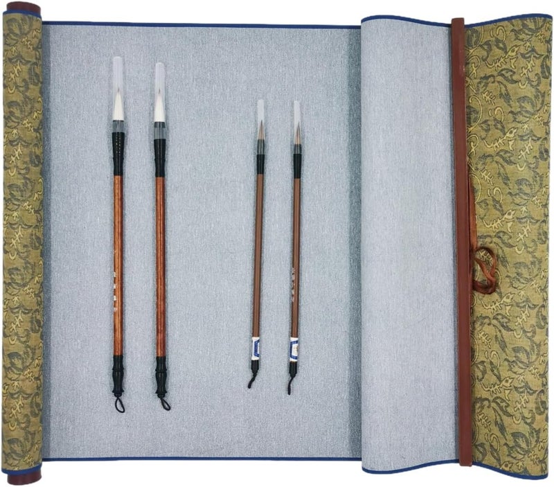 Ellkee 5 Items Reusable Water Writing Cloth with 4 Brush Pens, Magic Water Writing Paper Set for Calligraphy/Writing/Paint, No ink need Practice Cloth for Beginners (Cloisonné) - Image 1